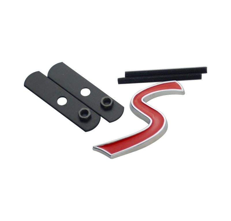 1Pc S Logo Badge Front Grille Emblem Sticker Decal Replacement for Cooper R50 R52 R53 R56 R57 (Silver Red) Red Silver - Image 1