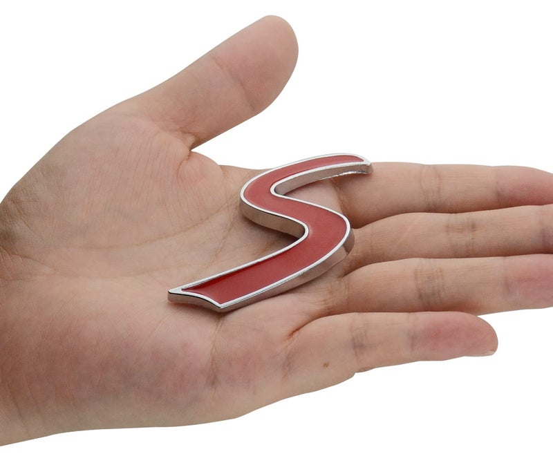 1Pc S Logo Badge Front Grille Emblem Sticker Decal Replacement for Cooper R50 R52 R53 R56 R57 (Silver Red) Red Silver - Image 2