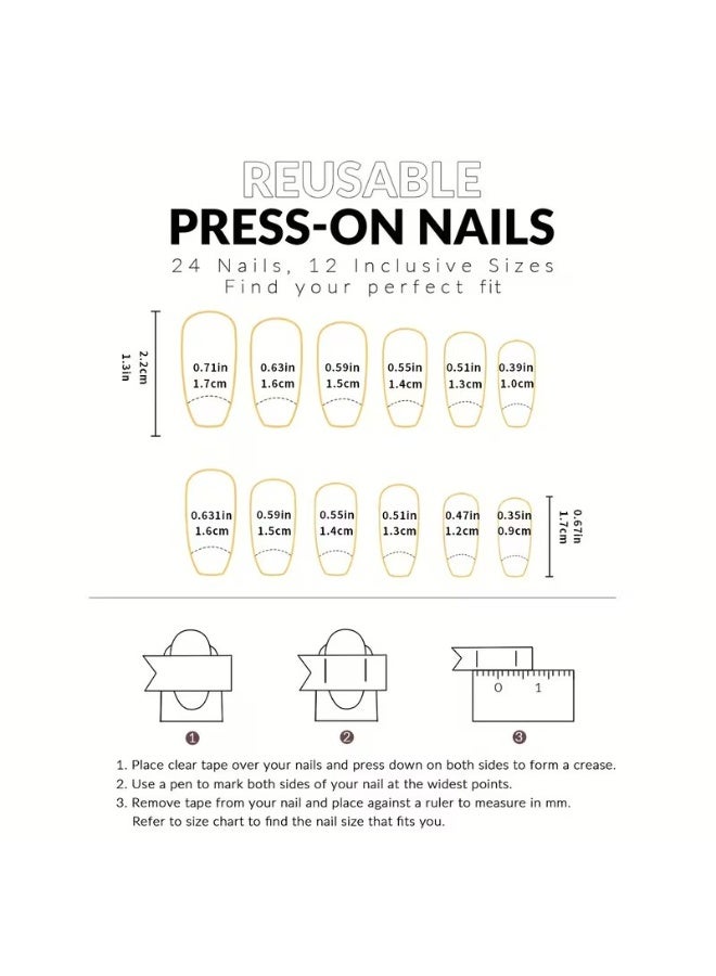 Goolsky 24pcs Medium Oval Stick On Nails, Glossy Fake Nails With Snake Design, French Simple Style Full Cover False Nails - Image 2