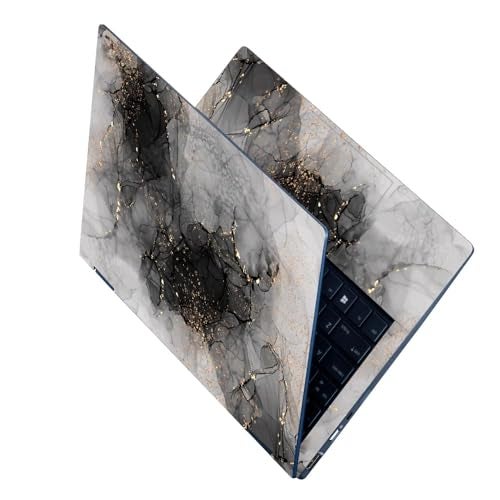 Techfit Full Body Laptop Skin Upto 15.6 inch Sticker Compatible for Dell/HP/Lenovo/Acer/Asus All Laptop Size Upto 14 to 15.6 Inch - Black Marble Gold Pattern - Image 1