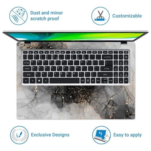 Techfit Full Body Laptop Skin Upto 15.6 inch Sticker Compatible for Dell/HP/Lenovo/Acer/Asus All Laptop Size Upto 14 to 15.6 Inch - Black Marble Gold Pattern - Image 4