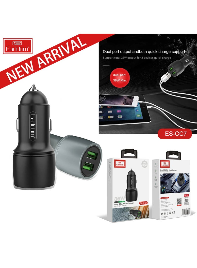 "Dual QC3.0 Car USB Charger with Quick Charge – 2-Port Fast Charger for iPhone 12, Includes Cable" - Image 2