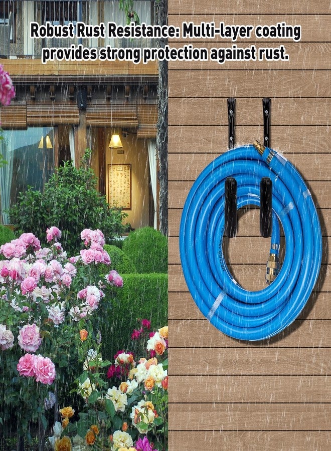 KURUI Garden Water Hose Holder for Outside, 4Pcs Ladder Garage Storage Hooks for Extension Cord Tool Cable, Black Wall Mount J Utility Hooks, Heavy Duty Hose Hanger for Hanging - Image 2