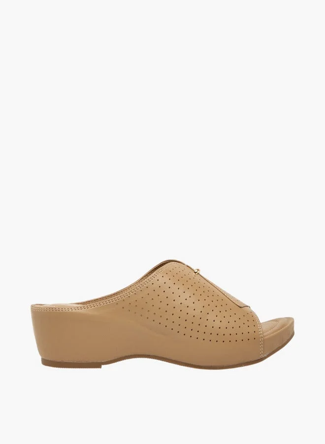 Women's Perforated Slip-On Peep Toe Sandals with Wedge Heels