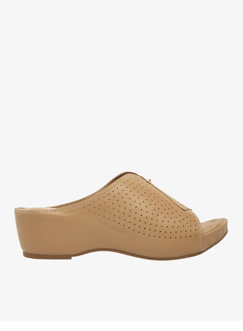Women's Perforated Slip-On Peep Toe Sandals with Wedge Heels
