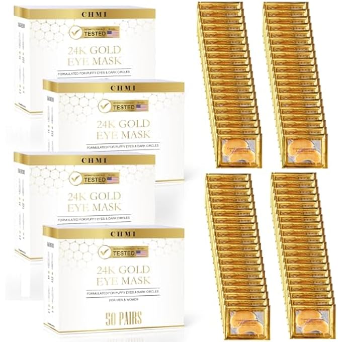 CHMI Under Eye Patches (200 Pairs) - 24K Gold Eye Patches for Puffy Eyes, Dark Circles, EyeBags and Wrinkles, Collagen Skin Care Products, Beauty & Personal Care - Image 2