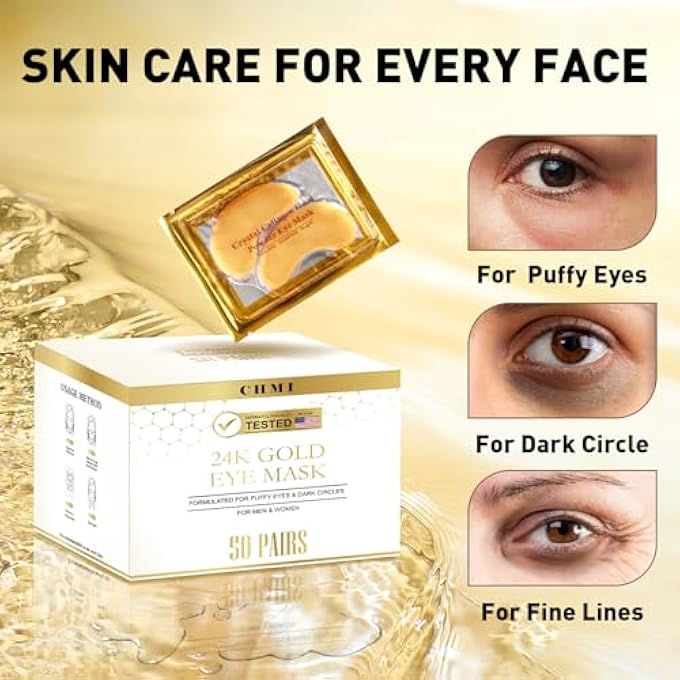 CHMI Under Eye Patches (200 Pairs) - 24K Gold Eye Patches for Puffy Eyes, Dark Circles, EyeBags and Wrinkles, Collagen Skin Care Products, Beauty & Personal Care - Image 3