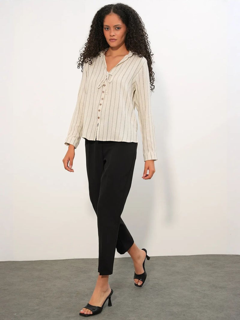 BIG DART BDART Striped Linen Blend Shirt With Tie Detail - Image 2