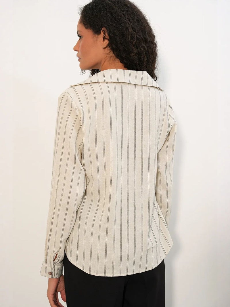 BIG DART BDART Striped Linen Blend Shirt With Tie Detail - Image 5