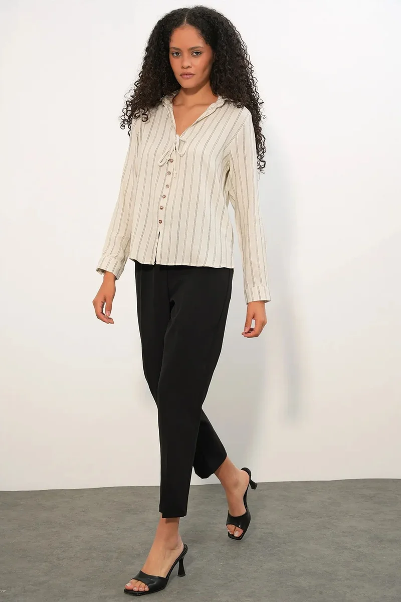 Big Dart BDART Striped Linen Blend Shirt With Tie Detail