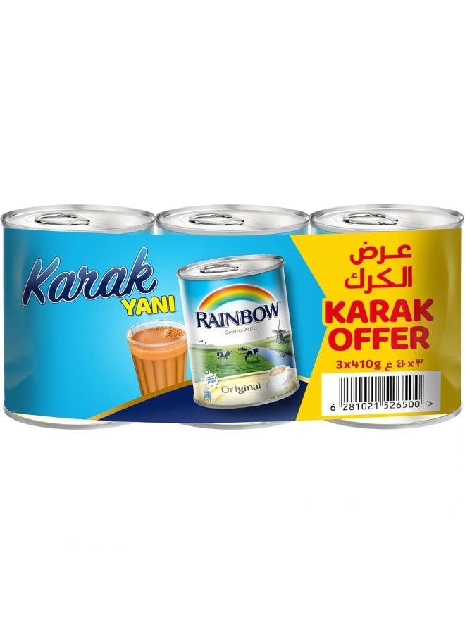 Rainbow Original Evaporated Milk For Karak Tea- 3X410gms