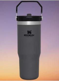 IceFlow Flip Straw Water Bottle, 0.88L – Vacuum Insulated Leakproof & BPA-Free – Keeps Water Cold for 12 Hours – Easy-Carry, Dishwasher Safe Stainless Steel Travel Mug (Charcoal) – Perfect for Workouts, Commutes, and Outdoor Adventures