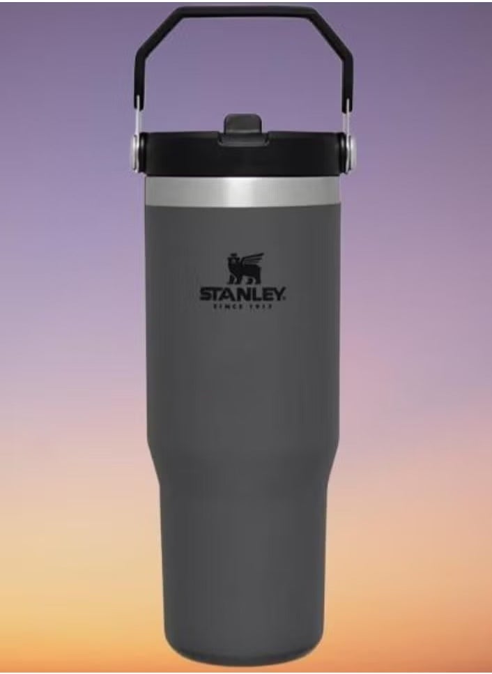 Stanley - IceFlow Flip Straw Water Bottle, 0.88L – Vacuum Insulated Leakproof & BPA-Free – Keeps Water Cold for 12 Hours – Easy-Carry, Dishwasher Safe Stainless Steel Travel Mug (Charcoal) – Perfect for Workouts, Commutes, and Outdoor Adventures - Image 1