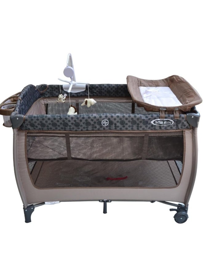 SMR Kids SMR Kids 105 cm by 70 cm 2 Tier Crib - Changing Table - Storage Basket (Brown Dot) - Image 3