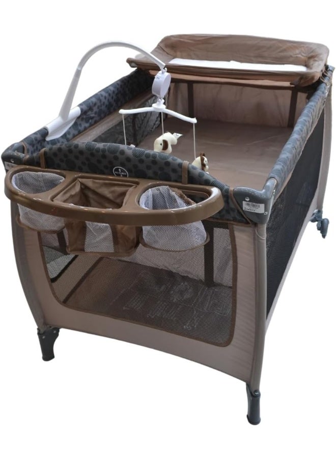 SMR Kids SMR Kids 105 cm by 70 cm 2 Tier Crib - Changing Table - Storage Basket (Brown Dot) - Image 2