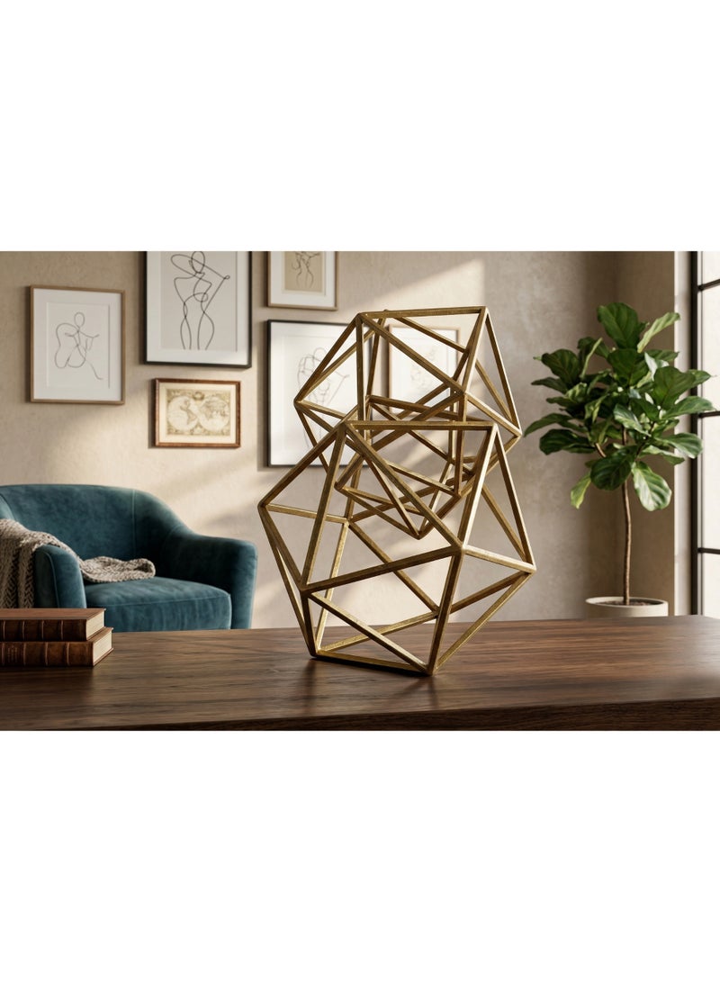 Gulfura Gold Geometric Sculpture Set | Icosahedron Wire Frame Decor  | Modern Minimalist Table Accent | Antique Gold Iron | Set of 2 - Image 5