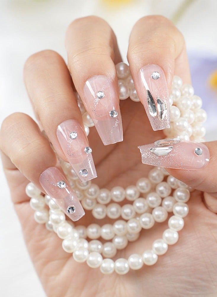 24 قطعة من لاصقات فن الأظافر القابلة للضغط، مع مجموعة أدوات فن الأظافر، والماس الوردي، ولاصقات فن الأظافر متوسطة الطول المربعة، ونماذج متعددة الاستخدامات اليومية، ولاصقات مريحة، وصحة وسلامة - Image 1