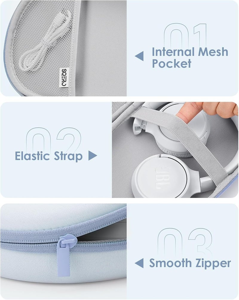 SQERO Headphone Case Hard Shell for JBL Tune 520BT/510BT/500BT/720BT/Bose/Soundcore Anker/BERIBES/KVIDIO/TOZO/JLab, Ultra-Slim Pocket Over-Ear Headset Universal Portable Travel Organizer Bag (Light Blue) - Image 5