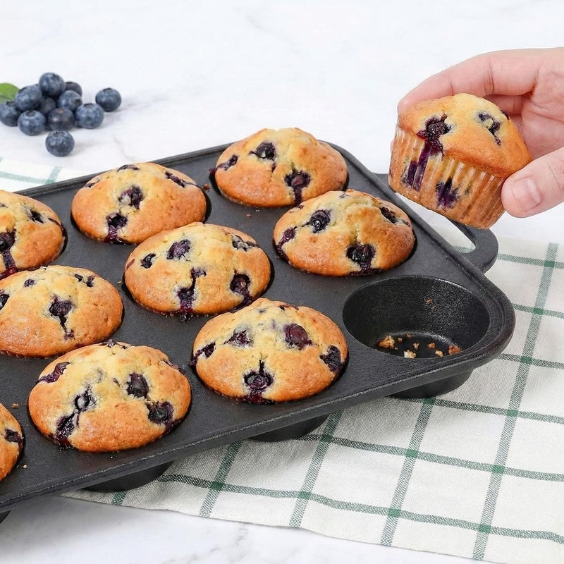 Flavehc 2pack Cast Iron Muffin Pans for Baking 12 Cup Regular Size Cupcake Pan with Handle Pre-Seasoned Muffin Pans Molds - Image 3