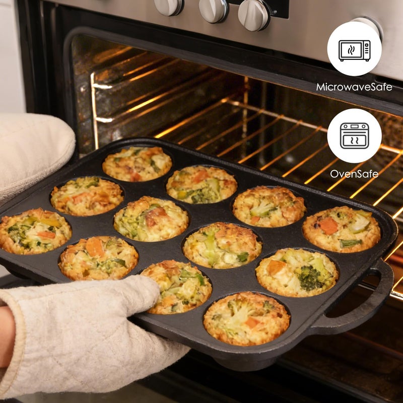 Flavehc 2pack Cast Iron Muffin Pans for Baking 12 Cup Regular Size Cupcake Pan with Handle Pre-Seasoned Muffin Pans Molds - Image 5