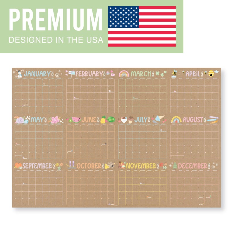 Hadley Designs Yearly Wall Calendar 2026 Large - 12 Month Dry Erase Calendar for Wall, Double-Sided, Reversible, Erasable, Reusable, Full Year Long Annual Planner - Kraft Pastel - Image 4
