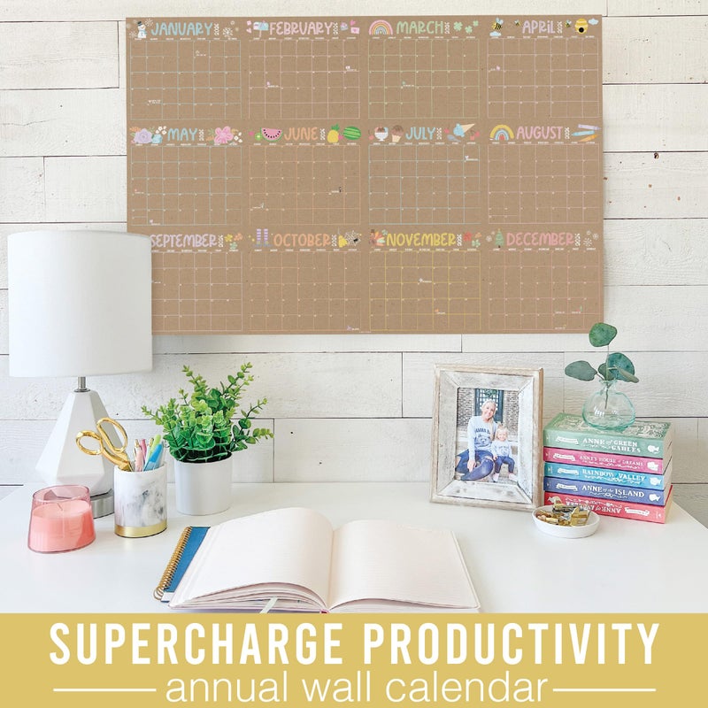 Hadley Designs Yearly Wall Calendar 2026 Large - 12 Month Dry Erase Calendar for Wall, Double-Sided, Reversible, Erasable, Reusable, Full Year Long Annual Planner - Kraft Pastel - Image 5