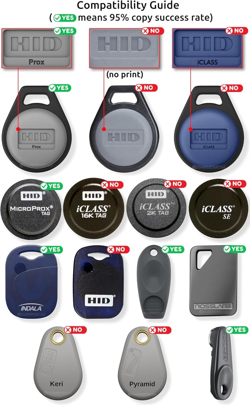 Keysy RFID Duplicator - Copy Key Fobs and Key Cards (HID Prox, AWID, Indala, ioProx, Rosslare, XceedID, Paradox, CDVI + More) Reader Writer Copier Cloner 125kHz Including (1 Key Fob) - Image 4