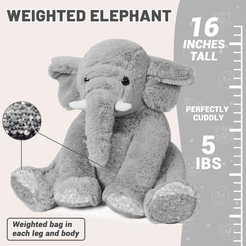 JellyMallow Elephant Weighted Stuffed Animals 5 lbs 16 inches Gray Large Weighted Elephant Plushie Cuddly Pillow Gift for Kids  Adults - Image 3