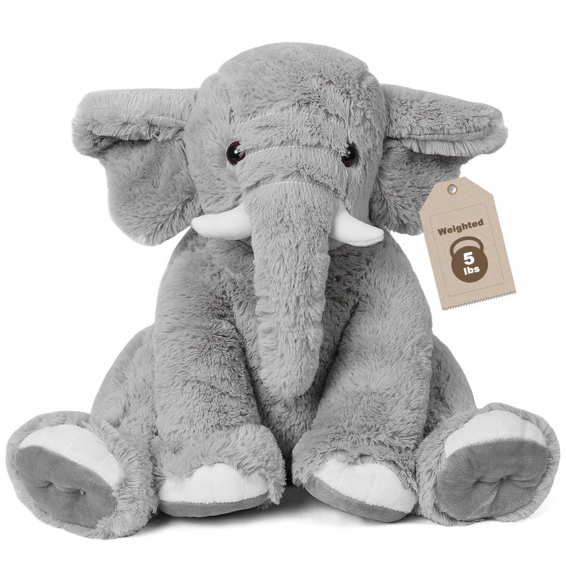 JellyMallow Elephant Weighted Stuffed Animals 5 lbs 16 inches Gray Large Weighted Elephant Plushie Cuddly Pillow Gift for Kids  Adults - Image 2