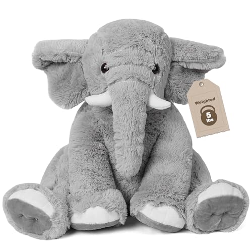 JellyMallow Elephant Weighted Stuffed Animals 5 lbs 16 inches Gray Large Weighted Elephant Plushie Cuddly Pillow Gift for Kids  Adults - Image 1