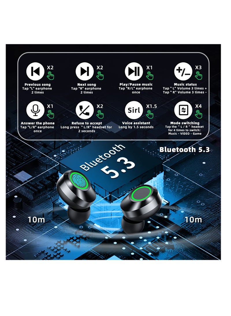 Excefore Wireless Earbuds, Bluetooth 5.3 in Ear Headphones Built-in Microphon, HiFi Stereo Sound, LCD Recharger Case, in-Ear Headphones with LED Display Touch Control, for Sports, Work, Gym(Black) - Image 4