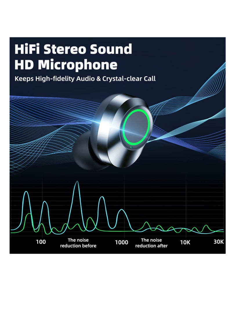 Excefore Wireless Earbuds, Bluetooth 5.3 in Ear Headphones Built-in Microphon, HiFi Stereo Sound, LCD Recharger Case, in-Ear Headphones with LED Display Touch Control, for Sports, Work, Gym(Black) - Image 3