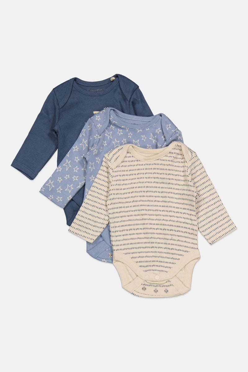 Home Grown Baby Toddlers Boy 3 Piece Printed Bodysuit, Blue  - Image 3