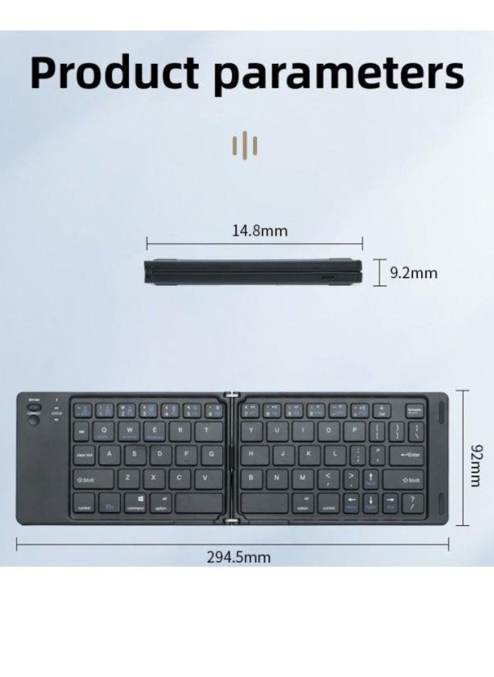TIGER B028 Two-Fold Portable Mini Bluetooth Keyboard – Foldable Wireless Keyboard with Rechargeable Battery & Charging Indicator | Quiet Office Keypad | Three-System Compatibility (iOS, Android, Windows) | Ultra-Slim Travel Keyboard | Color: Black  - Image 2
