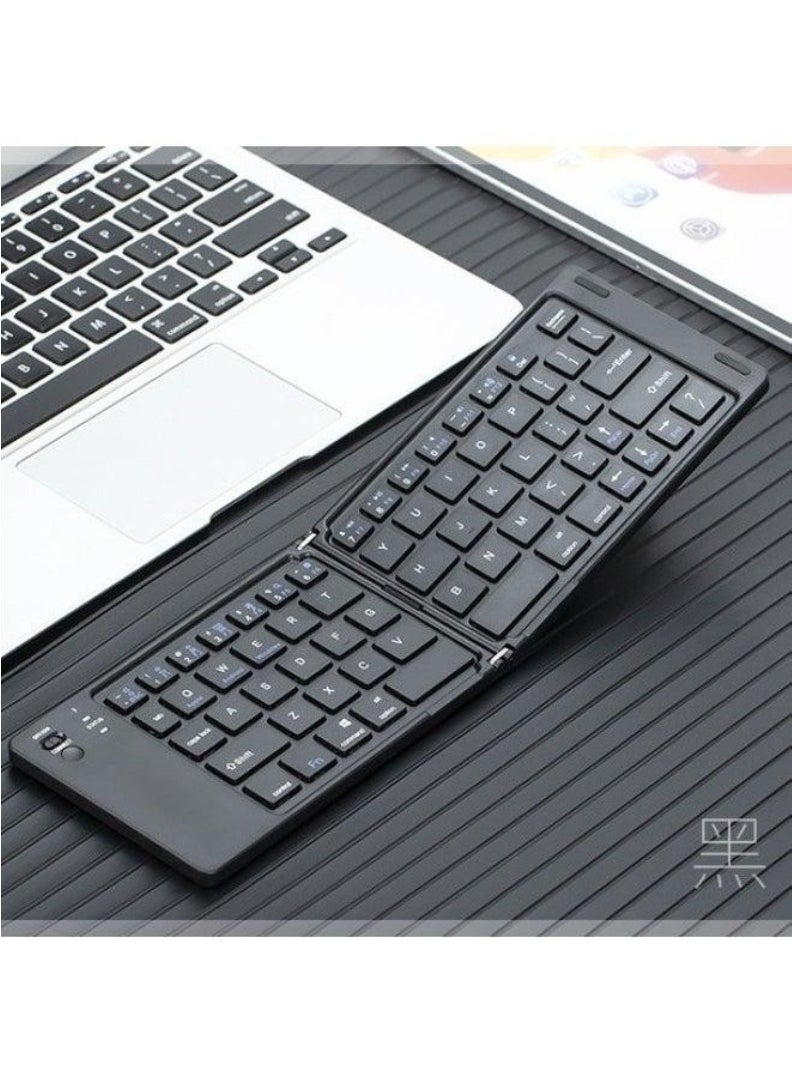 TIGER B028 Two-Fold Portable Mini Bluetooth Keyboard – Foldable Wireless Keyboard with Rechargeable Battery & Charging Indicator | Quiet Office Keypad | Three-System Compatibility (iOS, Android, Windows) | Ultra-Slim Travel Keyboard | Color: Black  - Image 1
