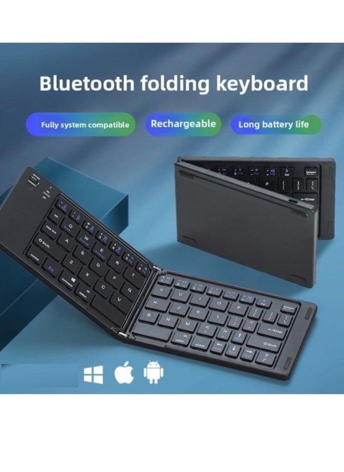 TIGER B028 Two-Fold Portable Mini Bluetooth Keyboard – Foldable Wireless Keyboard with Rechargeable Battery & Charging Indicator | Quiet Office Keypad | Three-System Compatibility (iOS, Android, Windows) | Ultra-Slim Travel Keyboard | Color: Black  - Image 3