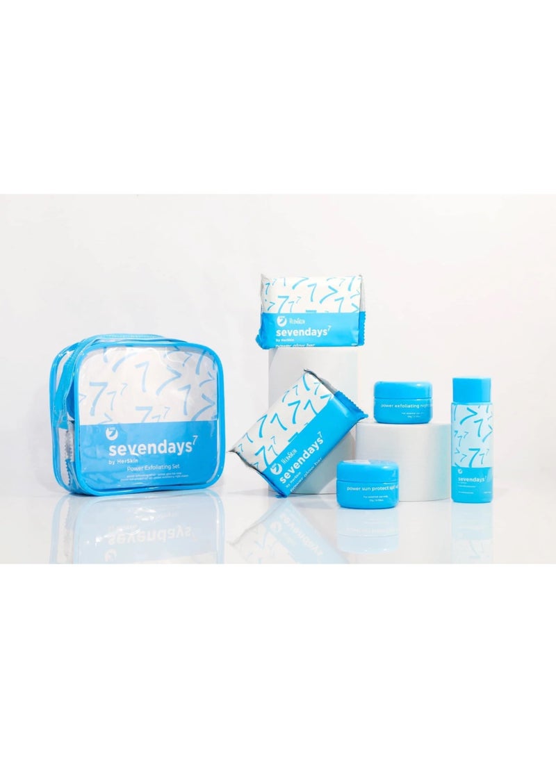 Her Skin Sevendays7 Complete Facial Skin Care Set, Power Exfoliating Beauty Kit with Facial Soap, Toner, Night Cream and Sunscreen, Gentle Cleansing, Moisturizing and Daily Skin Care Essentials for Women - Image 1