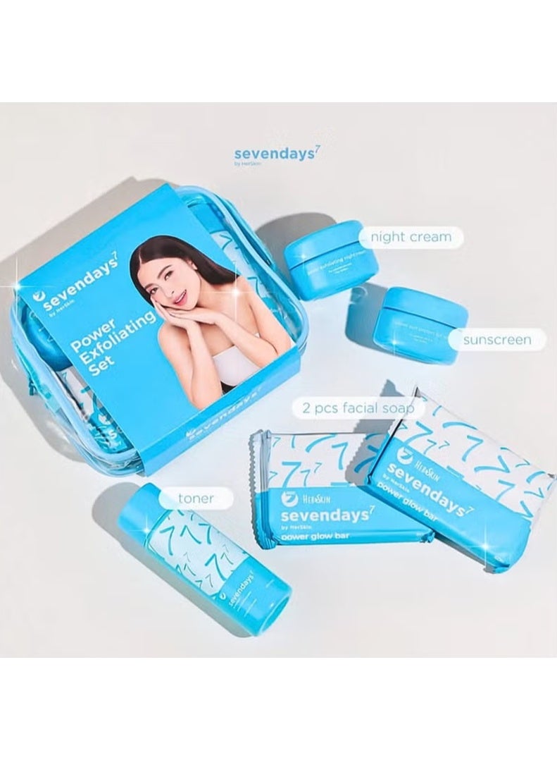 Her Skin Sevendays7 Complete Facial Skin Care Set, Power Exfoliating Beauty Kit with Facial Soap, Toner, Night Cream and Sunscreen, Gentle Cleansing, Moisturizing and Daily Skin Care Essentials for Women - Image 3