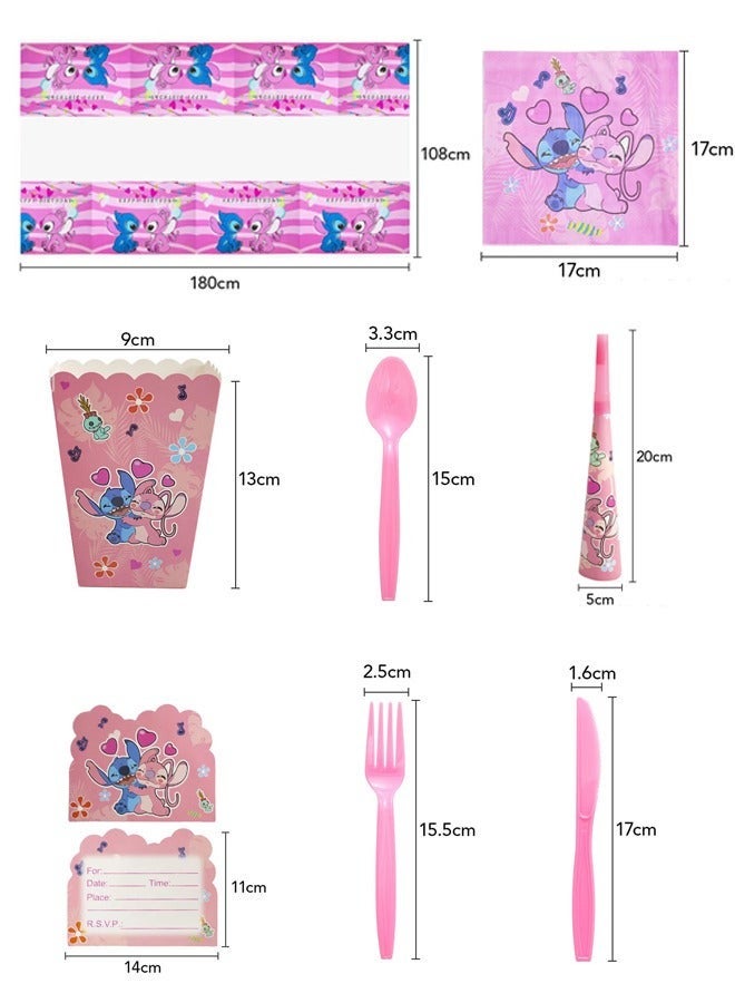 Beauenty Stitch Theme Party Supplies for Kids,Stitch Party Props Favor Table Decorations, Banner Paper Plates Napkins Cups Tablecloth Tableware Sports Set for 10 Guests,Party Decorations - Image 3