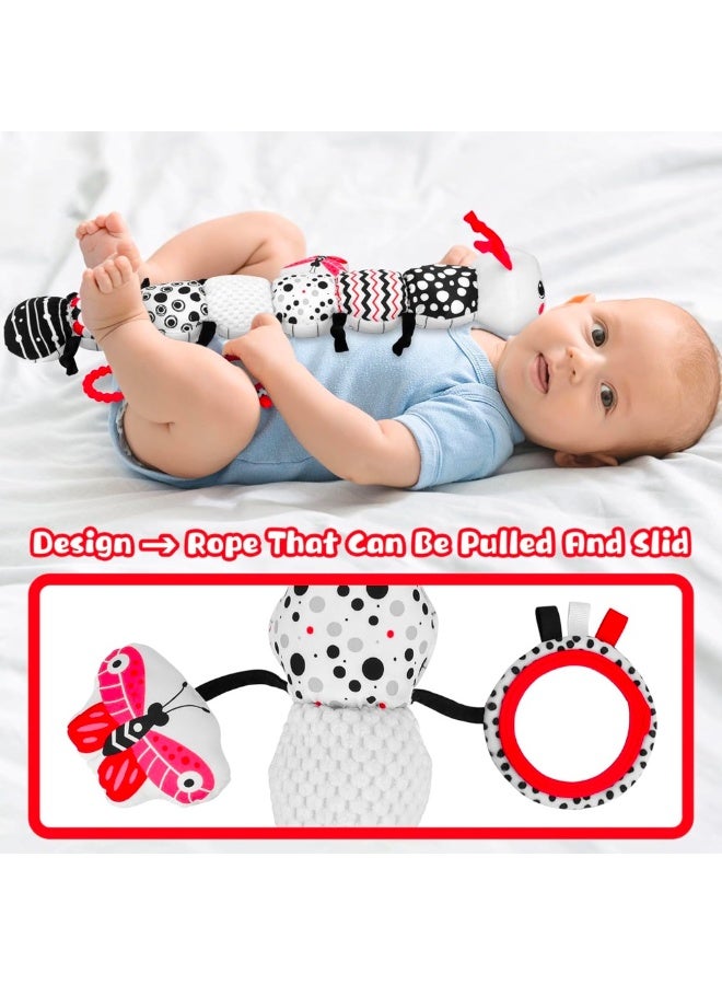 SUZZ Baby Toys 0-12 Months - Musical Caterpillar Stuffed Animal Soft Plush Toys for Infant Girls Boys 3 6 12 Months Tummy Time Sensory High Contrast Black White Newborn Toys Gifts, W/ Mirror Rattle - Image 2