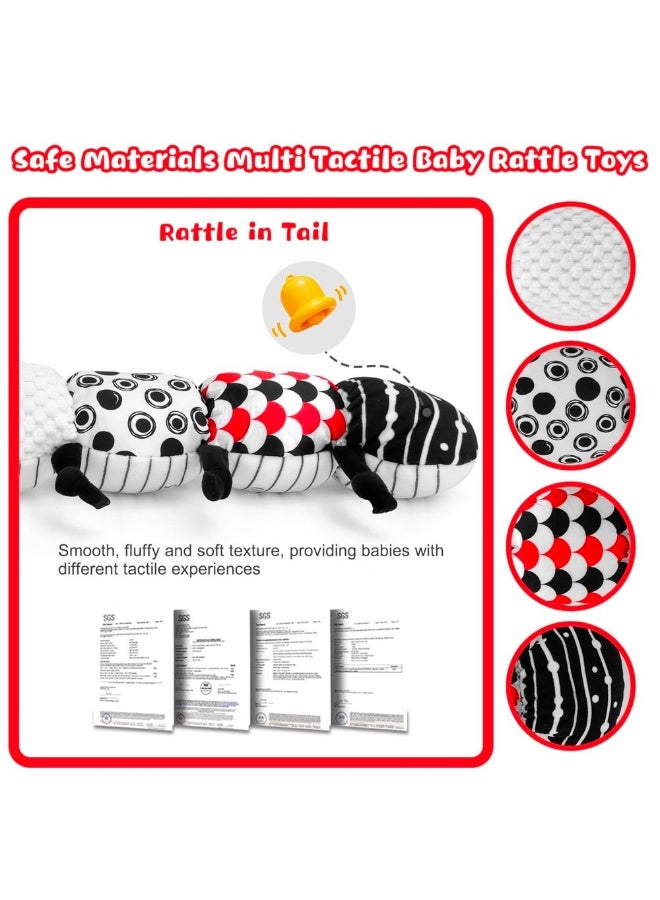 SUZZ Baby Toys 0-12 Months - Musical Caterpillar Stuffed Animal Soft Plush Toys for Infant Girls Boys 3 6 12 Months Tummy Time Sensory High Contrast Black White Newborn Toys Gifts, W/ Mirror Rattle - Image 5