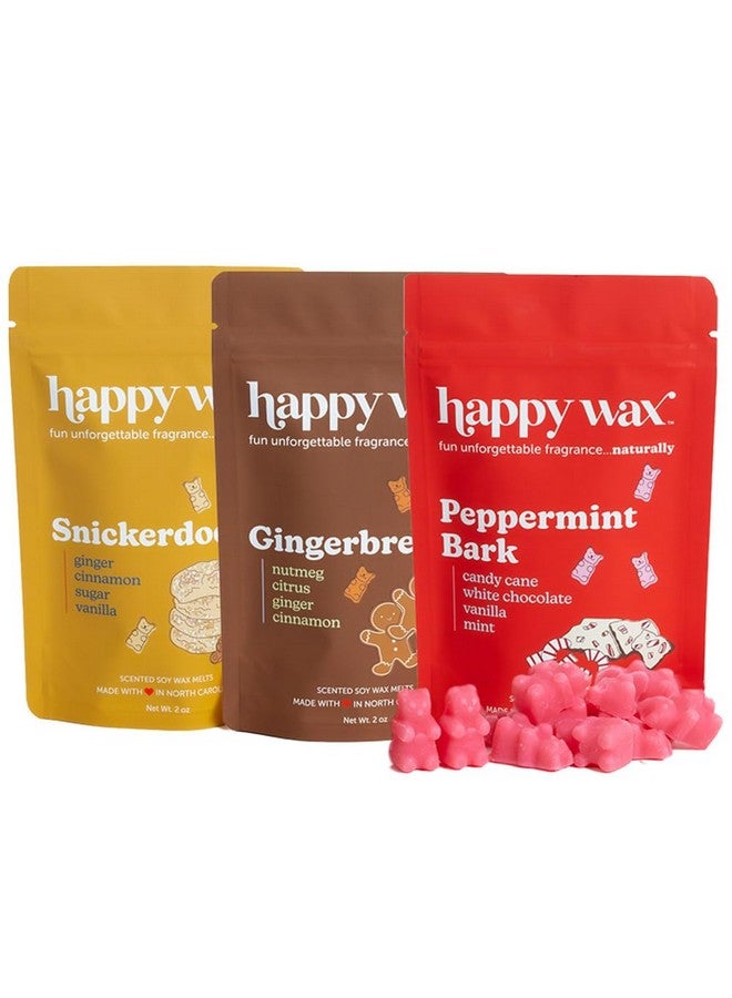 هابي واكس مجموعة Happy Wax Holiday Treats من شمع الصويا الطبيعي المعطر - 6 أونصات إجمالية من شمع الصويا المعطر، تتضمن المجموعة 2 أونصة من شمع النعناع، و2 أونصة من شمع خبز الزنجبيل، و2 أونصة من شمع Snickerdoddle - Image 1