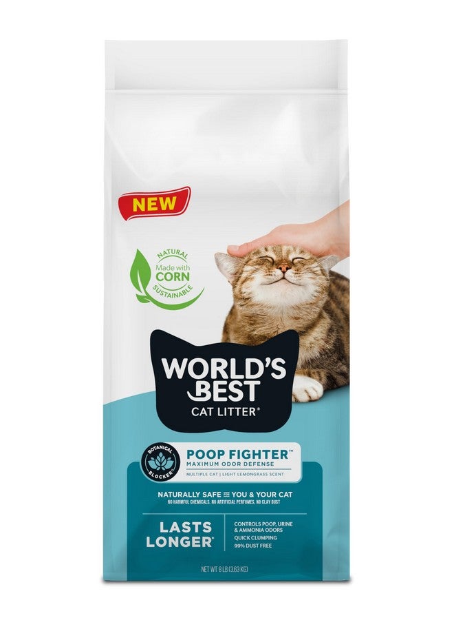 WORLD'S BEST CAT LITTER Poop Fighter Maximum Odor Defense, 8-Pounds - Natural Ingredients, Quick Clumping, Flushable, 99% Dust Free & Made in USA - Long-Lasting Odor Control & Easy Scooping - Image 1