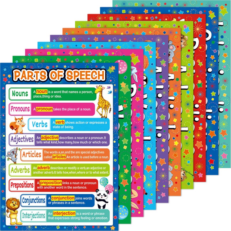 Yisong 10 Pieces Educational Posters Speech Learning Poster Grammar Poster 16 x 11 Inch Nursery Homeschool Playroom Teaching Poster for Preschool Toddler Kid Kindergarten Classroom Learning Decoration - Image 1