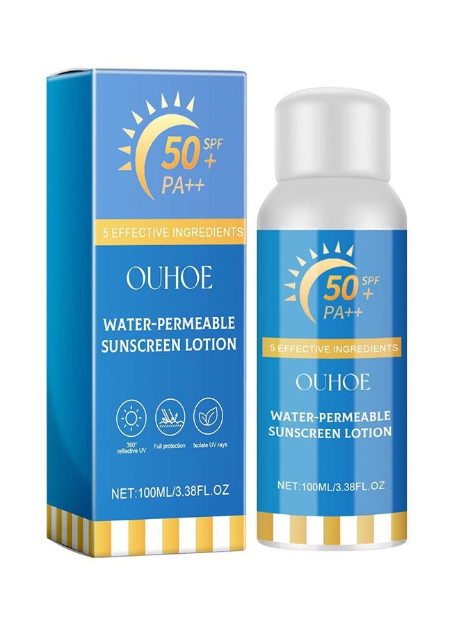 OUHOE Water-Permeable Suncreen Lotion,Moisturizing Sunscreen Mist, Ultra-Light Sunscreen Spray Lotion SPF50, Daily Face Sunscreen Spray, Face and Body Protection, Non-Greasy &Water Resistant Sunscreen 100ml - Image 1