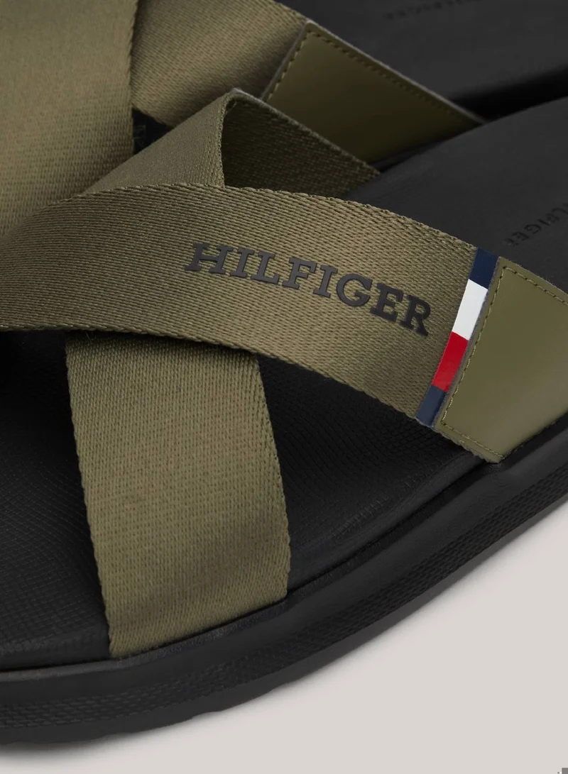 TOMMY HILFIGER Men's Comfort Criss Cross Flip Flops - Polyester, Green