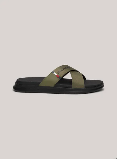 TOMMY HILFIGER Men's Comfort Criss Cross Flip Flops - Polyester, Green