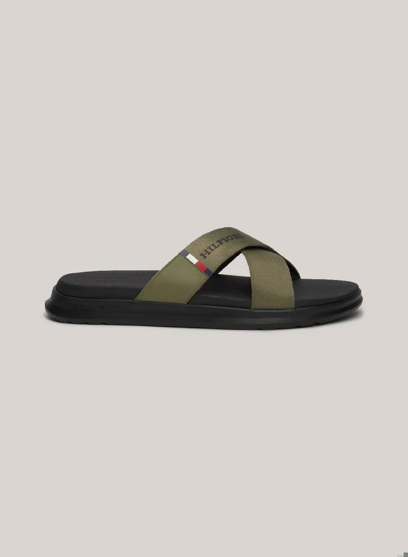 TOMMY HILFIGER Men's Comfort Criss Cross Flip Flops - Polyester, Green