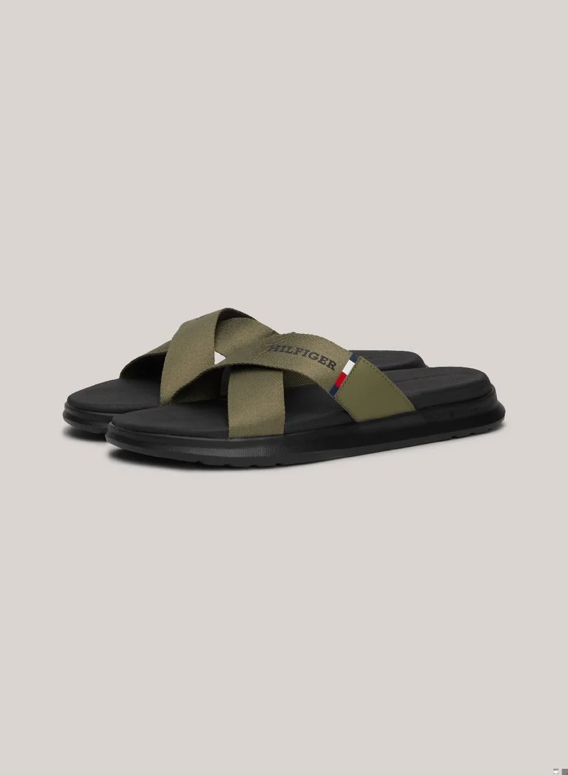 TOMMY HILFIGER Men's Comfort Criss Cross Flip Flops - Polyester, Green