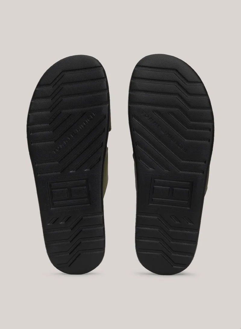 TOMMY HILFIGER Men's Comfort Criss Cross Flip Flops - Polyester, Green